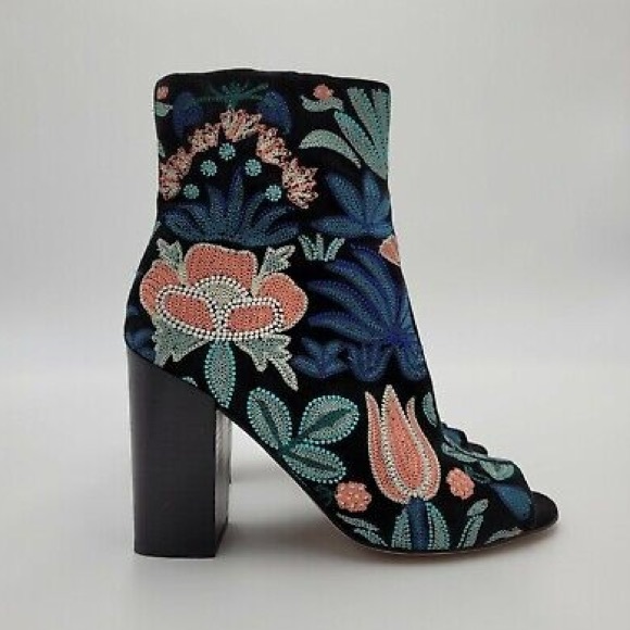 Rebecca Minkoff “Billie” Embroidered Open Toe Suede Booties Size 7.5 - Picture 4 of 14